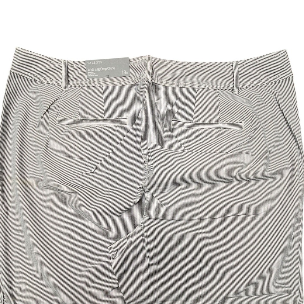 Talbots Wide Leg Crop Chino Women 18W Blue White NWT Pinstripe Cotton Trousers - Picture 2 of 10